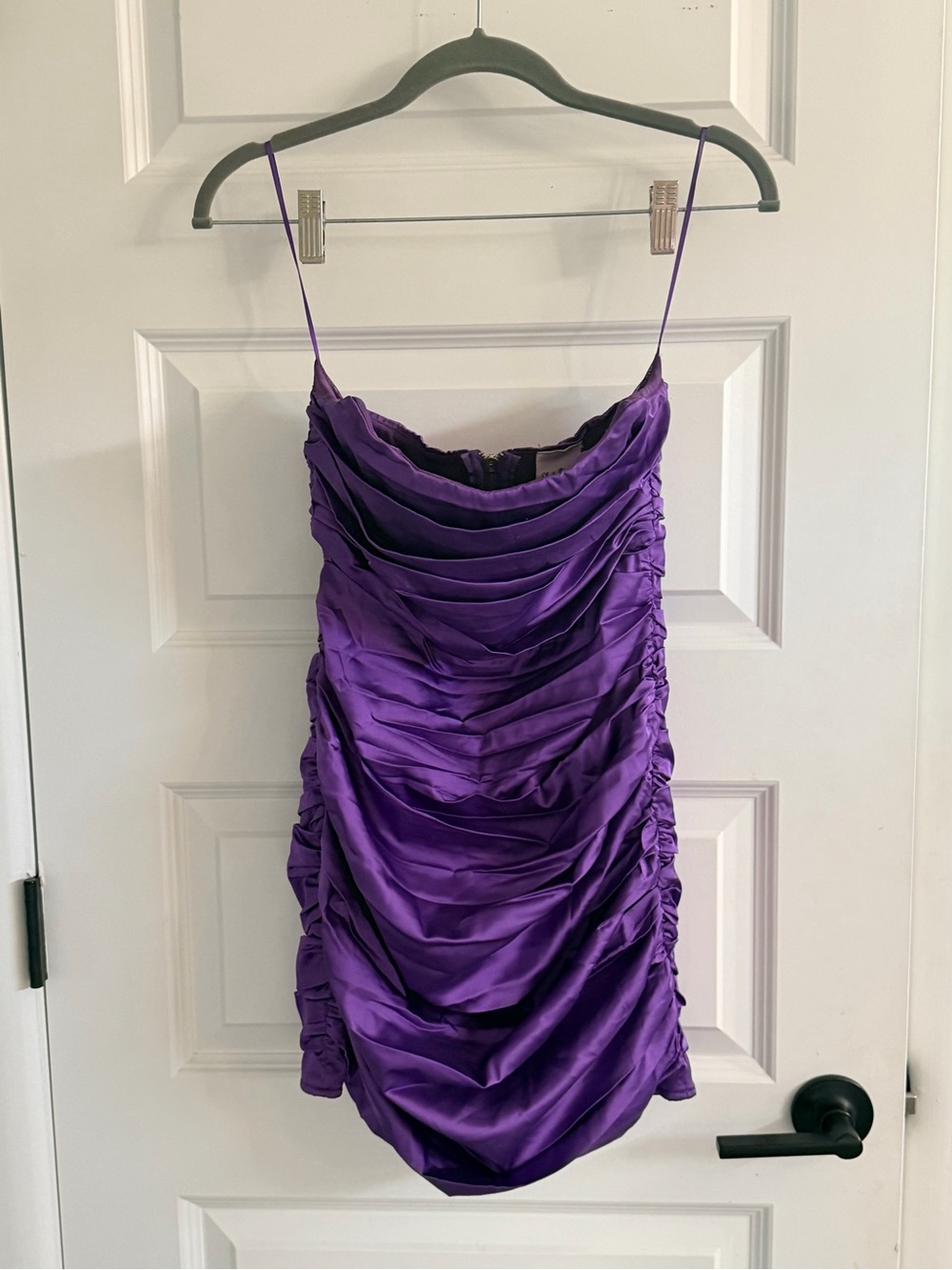 Purple Ruched Satin Slip Dress